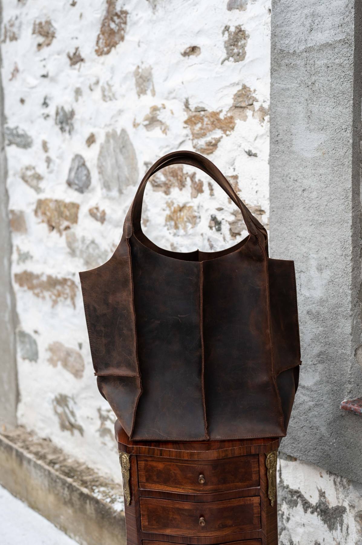 Oversized tote in brown CH  leather