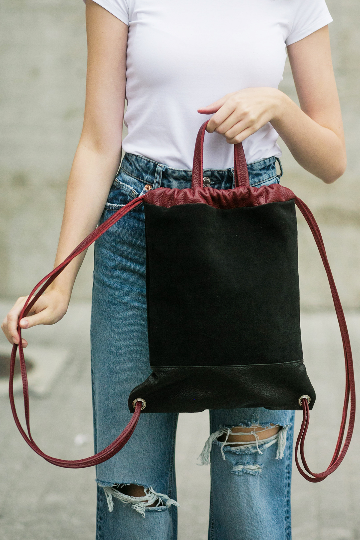 Backpack in Burgundy Leather