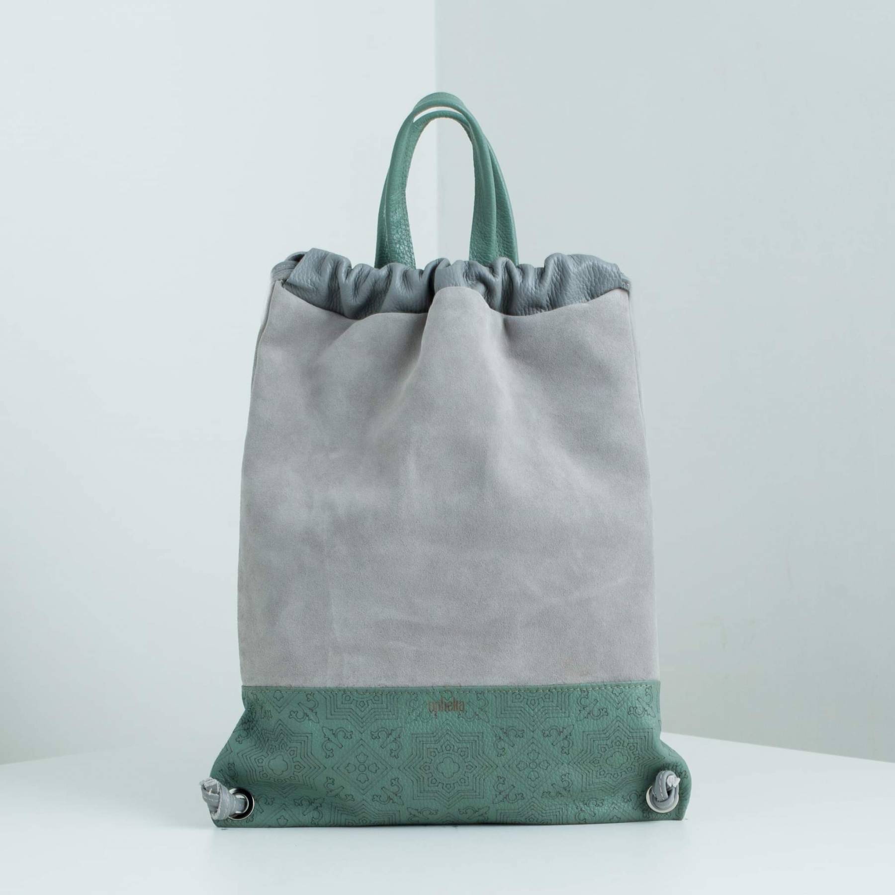 Backpack in Grey-Mint Leather