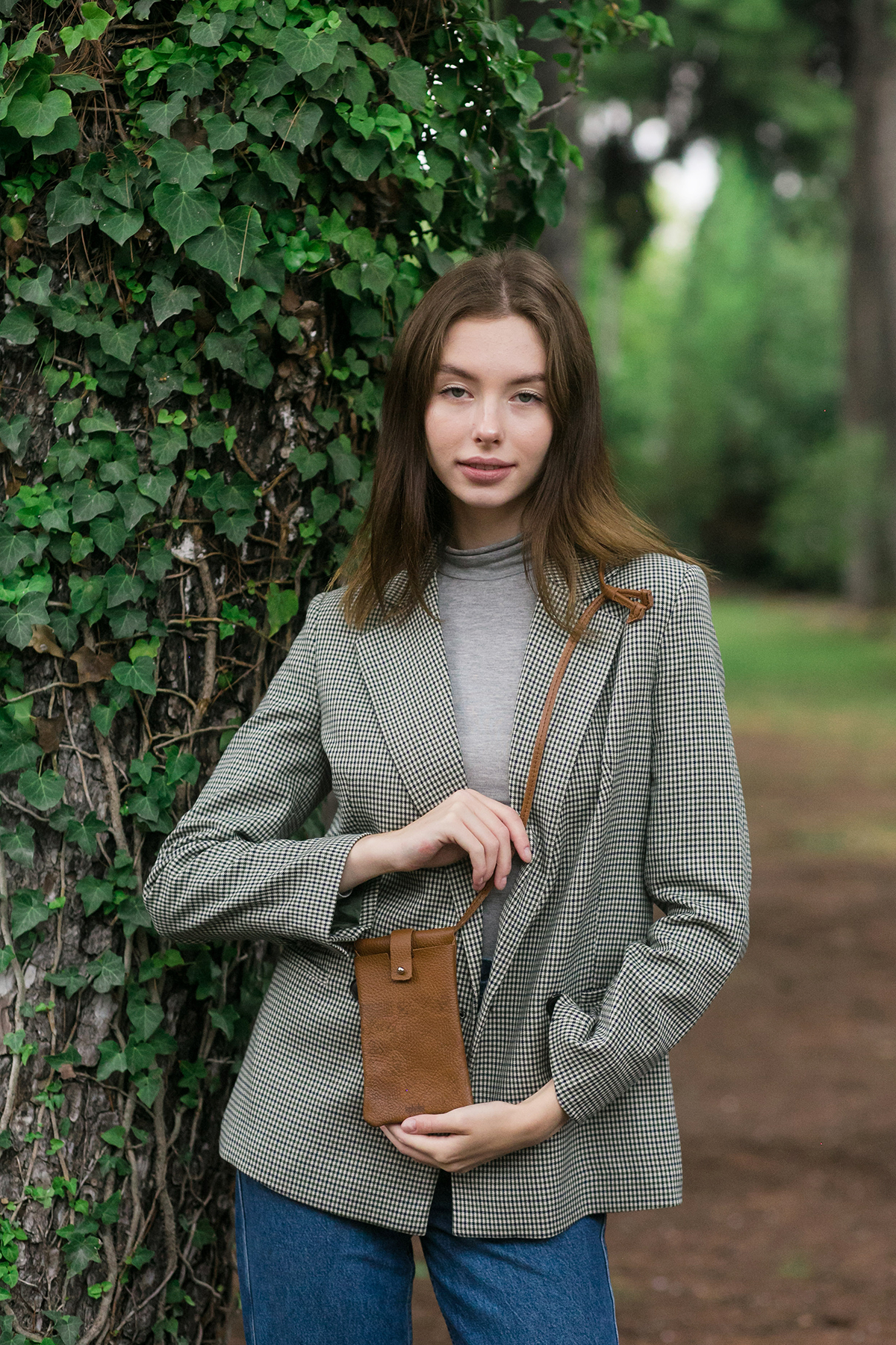 Mobile bag in Camel Leather