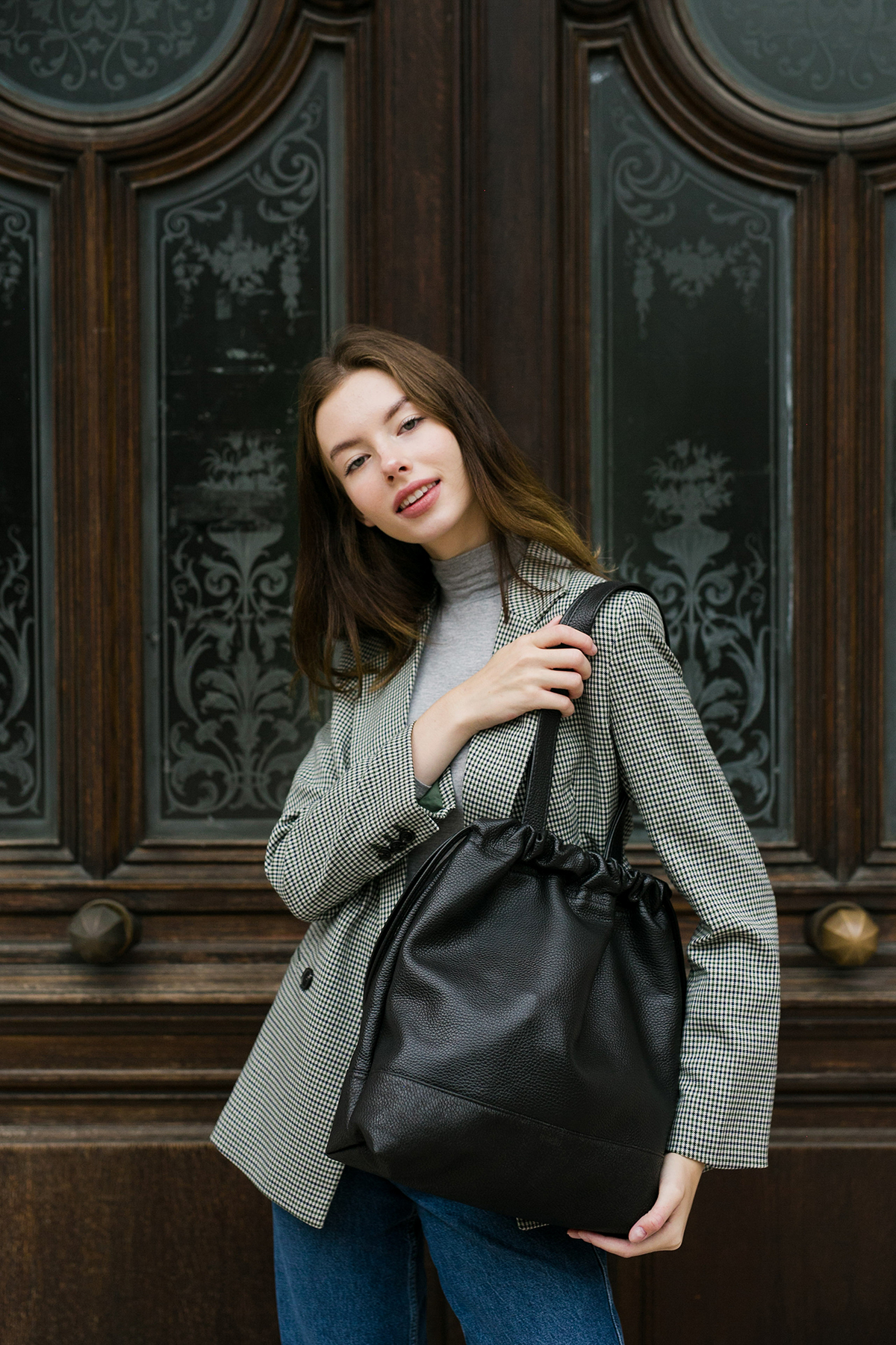 Tote bag in Black Leather