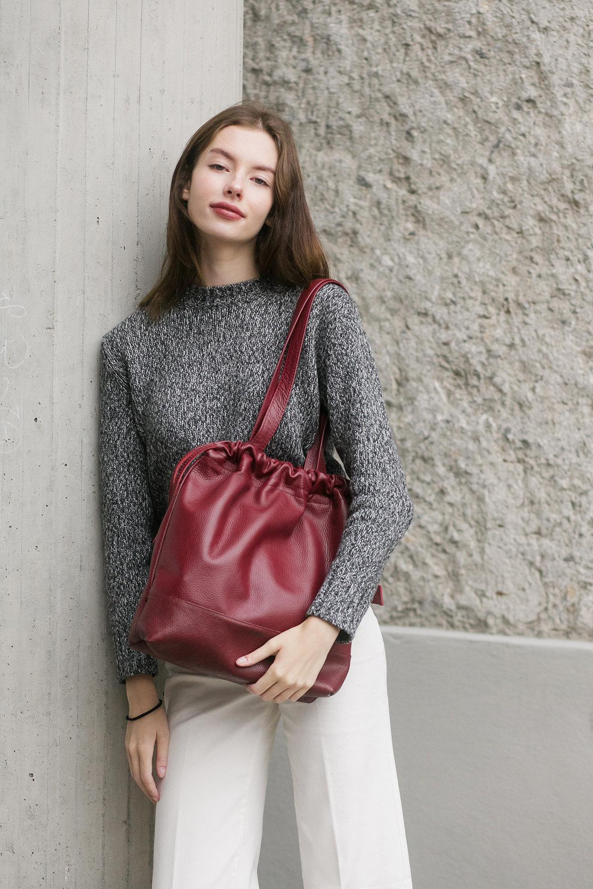 Tote bag in Burgundy Leather