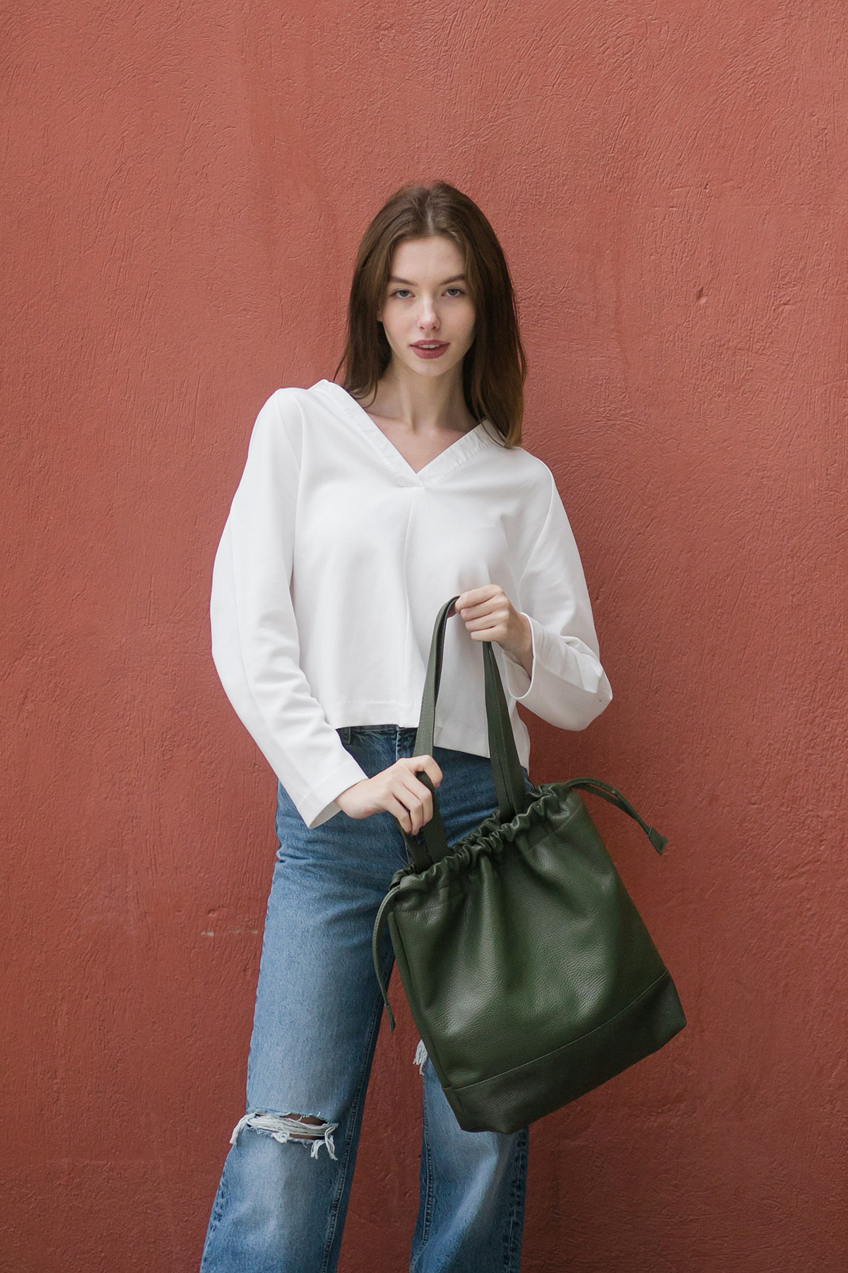 Tote bag in Green Leather