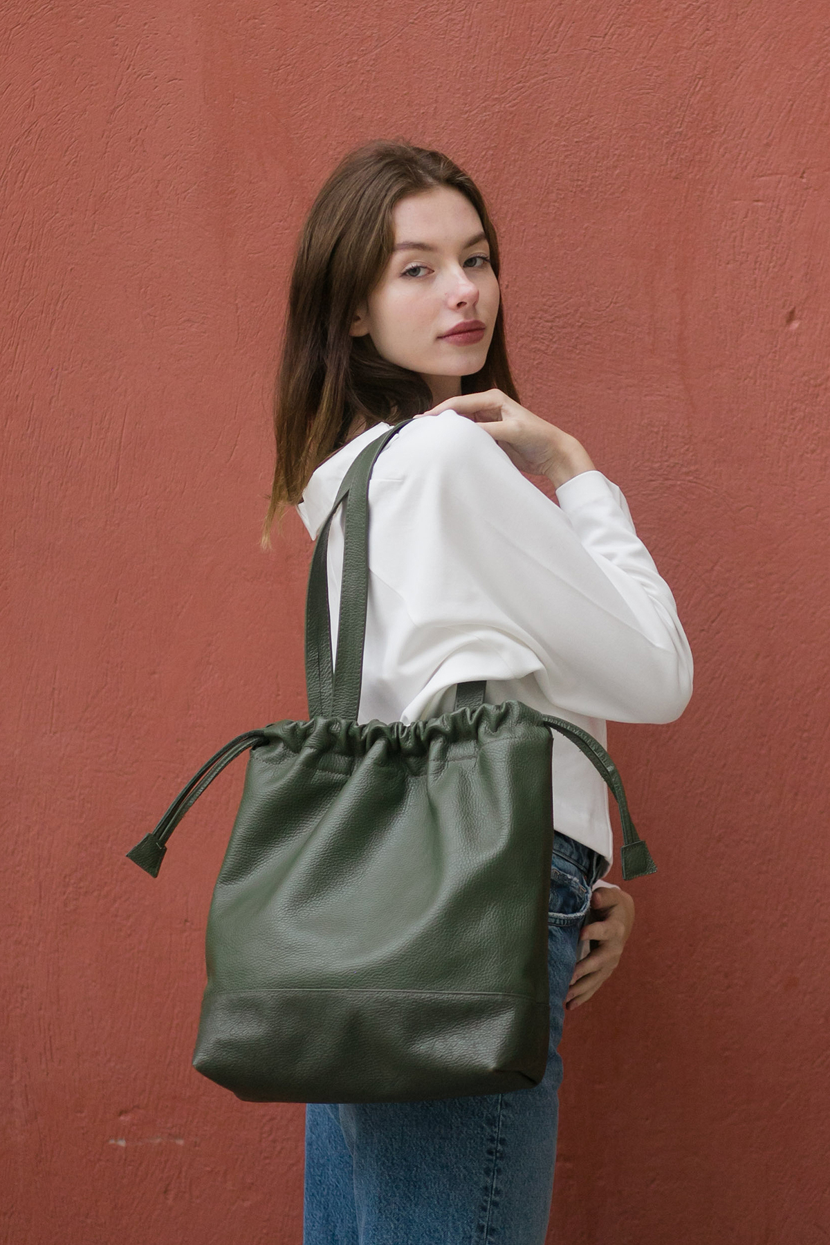 Tote bag in Green Leather